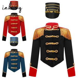 소녀 소년 할로윈 넛크래커 의상 세트 드럼 트럼펫 팀 태슬 재킷 코트 모자 드러머 공연 서커스 링마스터용