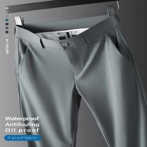 고탄력 원단 사계절 비즈니스 바지 남성용 신축성 허리 클래식 워크 오피스 플리스 정장 바지 플러스 사이즈 40