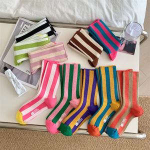 1 쌍 줄무늬 재미 양말 한국 일본 남자 여자 디자인 남여 패션 유행 승무원 스타킹
