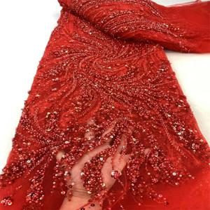 나이지리아 고품질 럭셔리 스팽글 자수 레이스 원단 여성을위한 프랑스어 수제 얇은 명주 그물 페르시 레이스 원단 웨딩 드레스