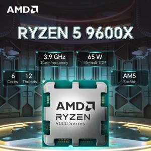 AMD 라이젠 5 9600X 5.4GHz 6코어 12스레드 신제품 DDR5 L3=32M 프로세서 65W R5 9600X 소켓 AM5 4NM (팬 없음)