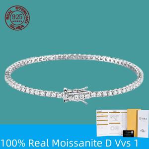 100% S925 스털링 실버 2-6mm 여성을위한 진짜 Moissanite 테니스 팔찌 웨딩 쥬얼리 크리스마스 절묘한 선물