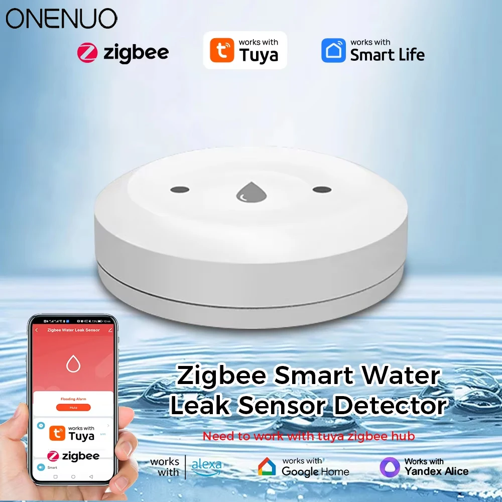 ONENUO Tuya ZigBee 스마트 워터 센서 누출 감지기 홍수 누수 경보 스마트 라이프 제어 Zigbee Gateway와 함께 작동