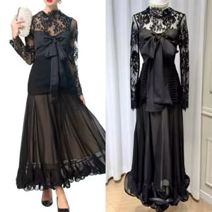 맞춤형 복잡한 사이즈 사용 가능 Organza Bow Ruched 레이스 스트레이트 보석 발목 길이 드레스 맞춤형 행사 드레스 캐주얼