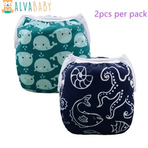 ALVABABY 수영 기저귀 2개, 재사용 가능한 아기 수영 기저귀 (수영 수업용), 1세 미만 아기용 패션 디자인