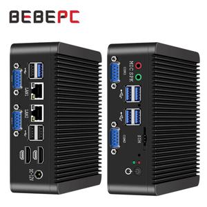 J5005/N4000 지원 BEBEPC 산업용 미니 PC Linux WiFi 4xRS232/485 8xUSB 팬리스 데스크탑 컴퓨터 Windows10 Pro Ready