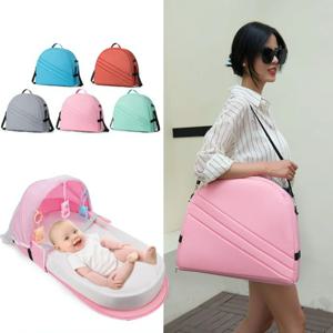 아기 어린이 침대 편리한 접이식 안티 크러시 침대 모기장이있는 중간 침대 신생아 아기 침대 용 편안한 매트리스 여행용 침대