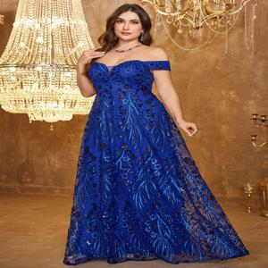 UNITHORSE 대형 여성용 원 숄더 스팽글 수 놓은 꽃 백 크로스 타이 디자인 우아한 빛나는 이브닝 드레스 스커트