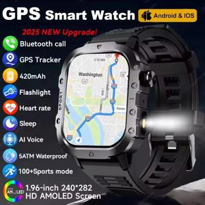2025 새로운 SmartWatch 남성 여성 Militray 야외 GPS 트랙 스포츠 시계 심박수 수면 방수 스마트 시계 IOS 안드로이드