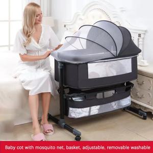 다기능 아기 침대 모기장 대형 수납 가방 침대 높이 조절 가능 휴대용 여행 침대 신생아용 기저귀 교환대 포함