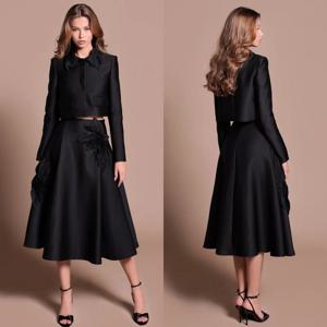 맞춤형 클래식 정장 샤르뫼즈 플라워 비딩 주름 장식 A라인 O넥 미디 드레스 맞춤형 행사 드레스 절묘한 패션