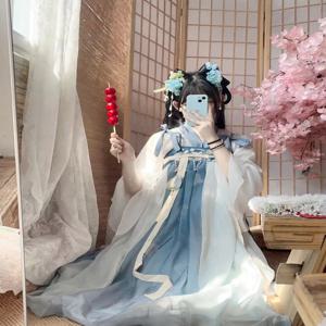 ‌ 당나라 한복 세트 - 여성용 루퀸 프린트 플리츠 스커트 한 요소 여름 의상 일상복용 중국 전통 의상