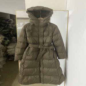 여성용 롱 오버니 웜 코트, 후드형 허리 조절 벨트 스타일, 출퇴근 패션, 나일론 소재, 화이트 덕다운