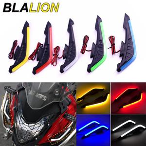 BLALION 2개입 오토바이 사이드 윙 LED 라이트 키트 공기역학적 윙 라이트 12V 유니버설 스포일러 램프 개조 장식 스티커