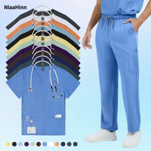 니아힌 뷰티 살롱 작업복 병원 수술실 간호사 스크럽 세트 의료 간호복 유니폼 남성 포켓 2피스 상의+하의