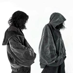 미국 하이 스트리트 레트로 워시드 올드 와이드 햇 남성 후드티 Y2K 고스 하라주쿠 탑 개성 의류 커플 패션 스웨트셔츠