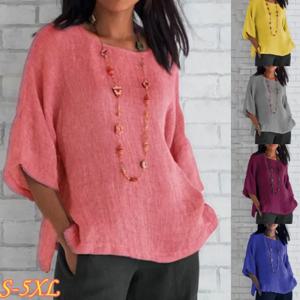 플러스 사이즈 코튼 블라우스 셔츠 여름 오 넥 쓰리 쿼터 루즈 캐주얼 블라우스 탑 여름 의류 여성용 streetwear