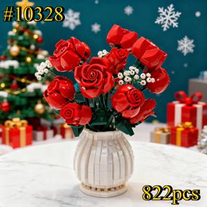 꽃다발 모양의 장미 블록 세트 10328 레고 호환 가능 크리스마스 선물용 822개