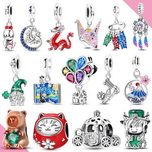 오리지널 925 실버 참 스타 드림캐처 일본 문화 비즈 팔찌 DIY 여성용 주얼리