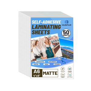 50매 A6 사이즈 접착식 라미네이팅 시트-4X6 인치 셀프 라미네이팅 시트, 기계 필요 없음 보호용 무광 투명