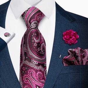 도매 패션 8cm 넥타이 손수건 커프스 링크 핀 세트 남성용 넥타이 퍼플 페이즐리 정장 액세서리 웨딩 생일 선물용