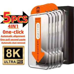 아이폰 17 16 프로 맥스 XR XS 15 14 11 12 13 미니용 5개입 HD 강화유리 스크린 보호필름, 스크래치 방지, 먼지 없는 설치