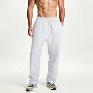 남성용 여름 솔리드 컬러 면과 린넨 레이스업 바지, 포켓이 있는 패셔너블하고 다재다능한 캐주얼 남성용 바지