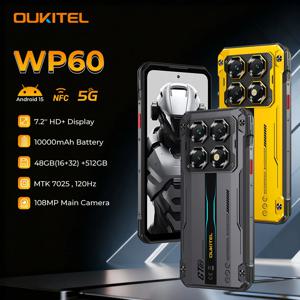 OUKITEL WP60 5G NFC 스마트폰 10000mAh 48GB(16+32) +512GB, MTK 7025 안드로이드 15 러기드폰, 108MP 카메라, 120Hz