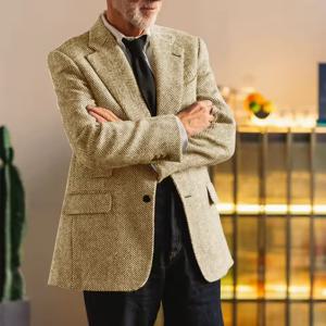 남성 의류 남성용 대형 헤링본 재킷 캐주얼 블레이저 싱글 브레스티드 슬림 재킷 캐주얼 패션 편안한 아우터웨어 코트