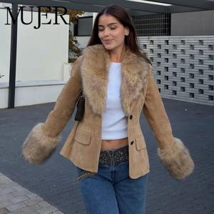 여성용 인조 모피 스웨이드 블레이저 인조 가죽 여성 맞춤 블레이저 겨울 럭셔리 여성 블레이저 핏 코트 및 재킷