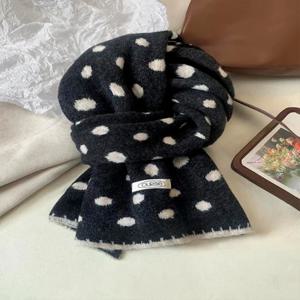 두꺼운 캐시미어 니트 스카프 여성용 폴카 도트 겨울 따뜻한 목 보호 한국 스타일 긴 직사각형 스카프 청소년용