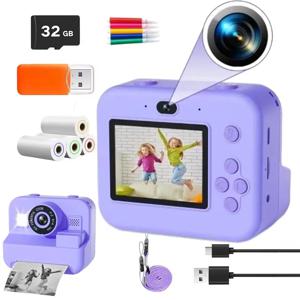 어린이를 위한 1080P 미니 디지털 비디오 카메라, 학습 발달 교육용 즉석 인화 카메라 (32G 카드 포함)