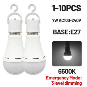 충전식 LED 비상 전구 E27 휴대용 7W 조명 1500mAh 백업 램프 가정용 정전 시 야외 캠핑 정원 현관용