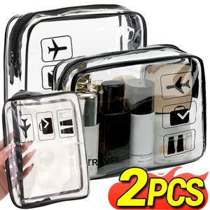 1-2pcs 투명 지퍼 메이크업 보관 가방 주최자 상자 PVC 여행 세면 용품 가방 방수 세면 용품 워시 화장품 주머니