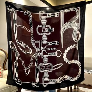 우아한 양면 프린트 실크 울 스카프 따뜻한 여성용 숄, 세련된 가을 겨울 패션 액세서리, 다용도 넥 랩