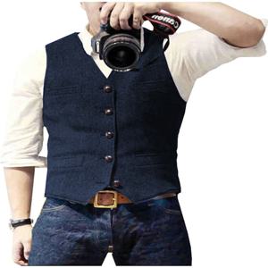 남성 정장 조끼 V넥 울 헤링본 트위드 캐주얼 조끼 포멀 비즈니스 조끼 신랑 들러리