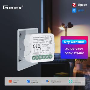 GIRIER 투야 지그비 드라이 컨택트 모듈 WiFi 스위치 모듈 DIY 브레이커 릴레이 DC5V 12-48V AC100-240V 지원 알렉사 헤이 구글 연동