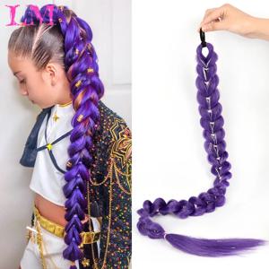 LM 합성 32인치 롱 퍼플 브레이딩 헤어 익스텐션 (땋은 머리용) 루미 브레이딩 헤어 (무대 파티 코스프레용) 멀티컬러 브레이딩 헤어