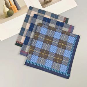 3PCS 패브릭 손수건 얇은 남성용 비즈니스 격자 무늬 유럽 및 미국 패브릭 야외 장식 부드러운 15.7인치.