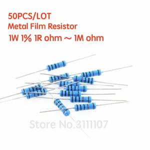 50 개/몫 1W 1% 금속 필름 저항기 1% 1R ~ 1M 2R 10R 22R 47R 100R 330R 1K 4.7K 10K 22K 100K 470K 51 22 47 330 옴 저항