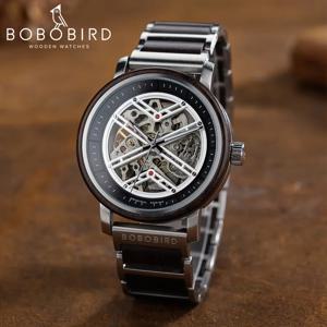 BOBO BIRD 남성용 자동 기계식 시계, 목재 시계, 인공 루비 손목시계, 맞춤형 로고, 크리스마스 선물 상자, 최고 럭셔리, 신상