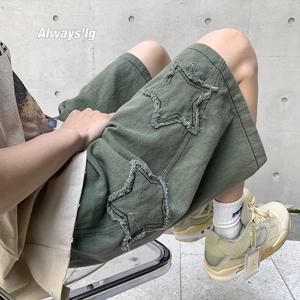 스타 패치 워크 반바지 남성 빈티지 데님 여름 기본 단순 모든 경기 핫 세일 하이 웨이스트 레저 울장 streetwear 세련된 반바지