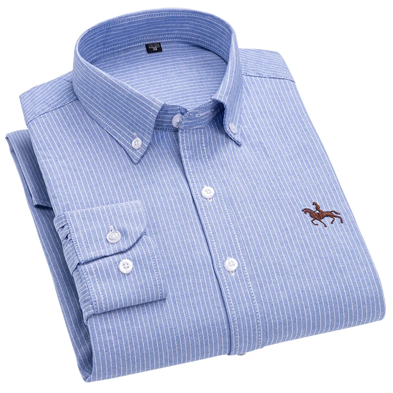 2024 퓨어 코튼 옥스포드 맨 레저 수 놓은 말 셔츠 streetwear 대형 남성 셔츠 꽃 긴 소매 캐주얼 플러스 사이즈