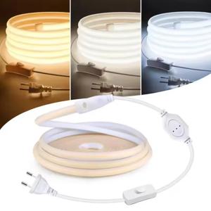 110V 220V 코브 LED 스트립 라이트 초고휘도 방수 EU US 전원 공급 스위치 포함 288 LED/m 웜/뉴트럴/화이트 야외 장식