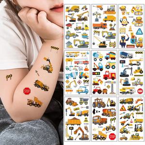 10개입 굴착기 차량 패턴 방수 임시 타투 스티커 엔지니어링 크레인 바디 아트 팔 가짜 타투 슬리브 여성 남성용