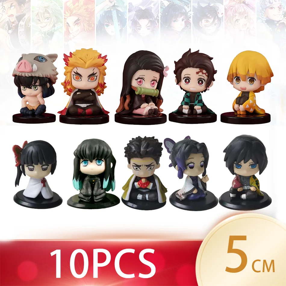 5 스타일/세트 Q 버전 악마 슬레이어 앉아 유령 인형 Tanjiro Nidouzi Inosuke Zenitsu 그림 액션 피규어 영화 모델 장난감 인형