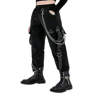 봄 가을 여성을위한 블랙 캐주얼 바지 한국 스타일 힙합 학생 느슨한 하이 웨이스트 슬림 레그 카고 바지 트렌디