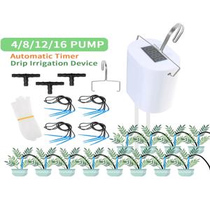 자동 식물 꽃 급수 펌프 홈 스프링클러 물방울 관개 장치 2/4/8/16 헤드 펌프 타이머 시스템 키트 정원 도구