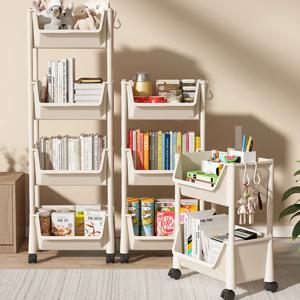 바퀴 달린 이동식 책꽂이 주방 롤링 보관 카트, 사무실 거실 욕실 공간 절약형 다층 보관 랙