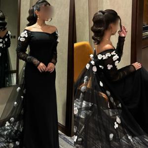 맞춤형 심플 저지 플리츠 아플리케, 오프숄더 스트레이트 롱 드레스, 성인식 드레스, 반짝이는 중국 스타일, 우아한